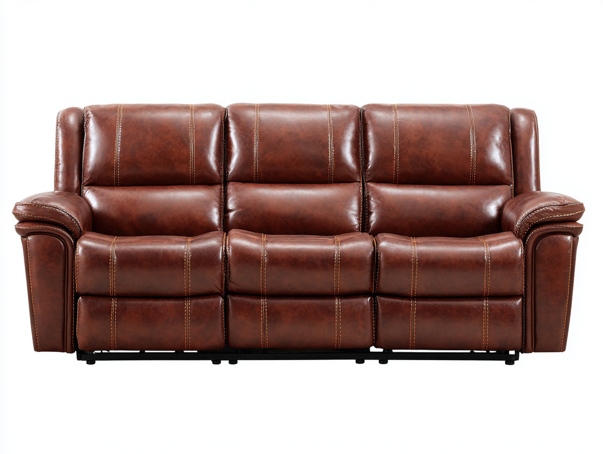 Sofás 3 plazas reclinable tapizado efecto cuero 225 x 98 x 102 cm - Marrón oscuro - Diseño acolchado con reposabrazos anchos y respaldo alto