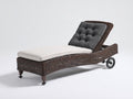 Tumbonas de ratán 195x75x90 cm - Marrón oscuro y crema - Respaldo reclinable acolchado con ruedas