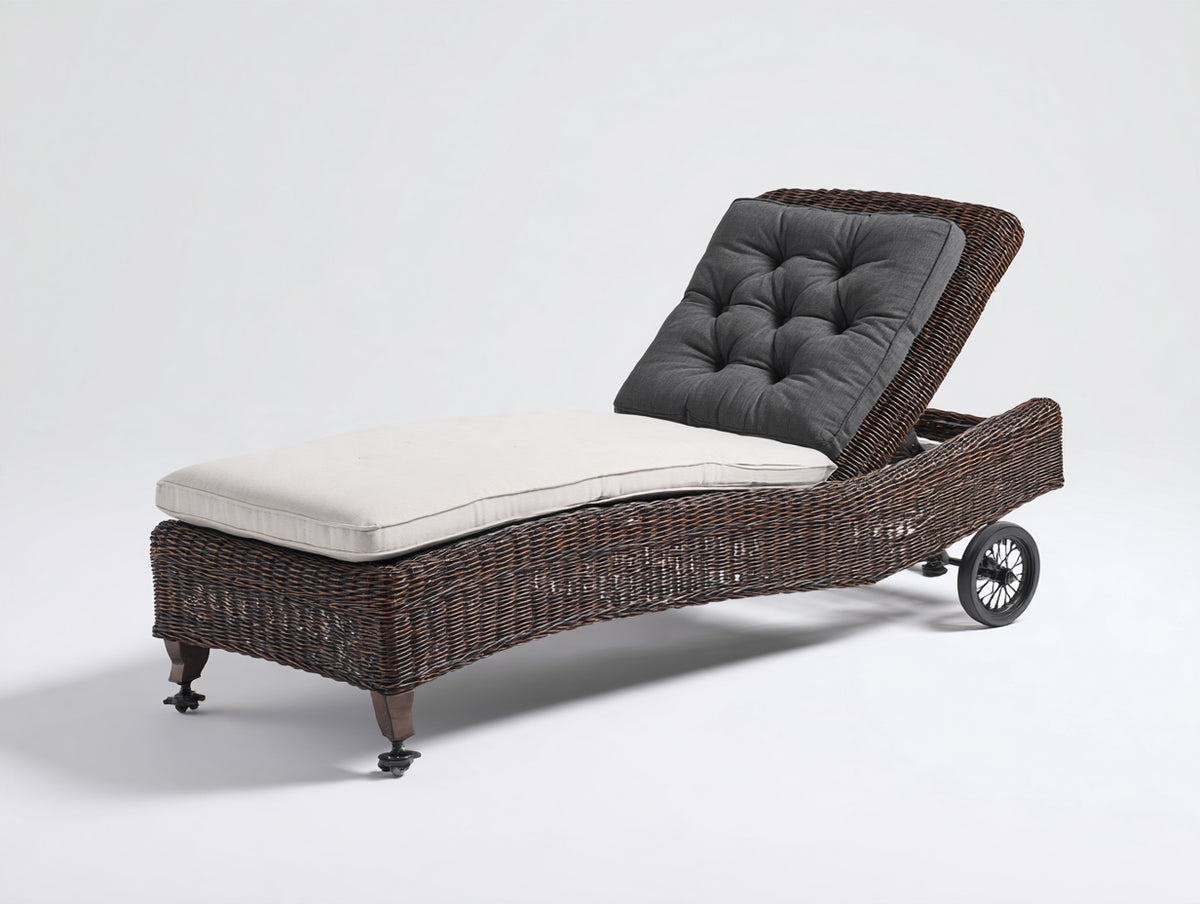 Tumbonas de ratán 195x75x90 cm - Marrón oscuro y crema - Respaldo reclinable acolchado con ruedas