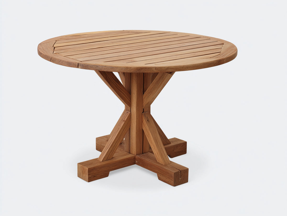 Mesas de jardín de madera maciza 120x120x75 cm - Marrón claro - Mesa redonda con base reforzada