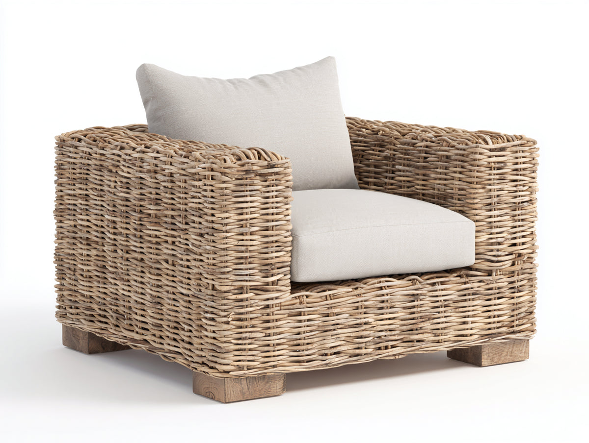 Sillones de ratán 90x85x80 cm - Beige-Blanco - Diseño clásico con estructura de ratán tejido