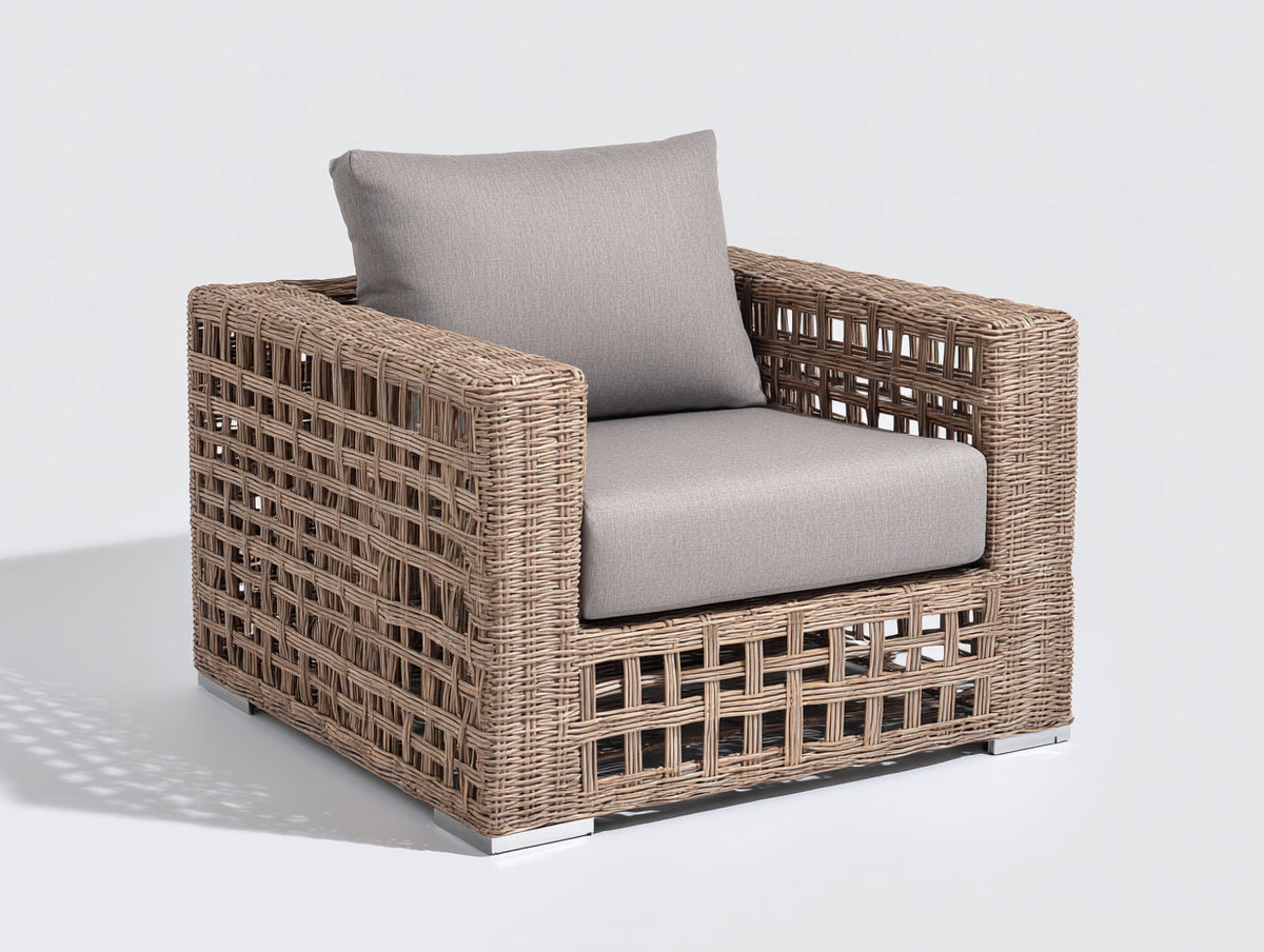 Sillones de ratán tejido 92x88x82 cm - Marrón natural-Gris claro - Diseño moderno con tejido abierto y asiento acolchado