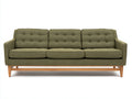 Sofás 3 plazas tapizado en tejido 220 x 90 x 85 cm - Verde oliva-Madera natural - Diseño moderno con respaldo capitoné y base de madera