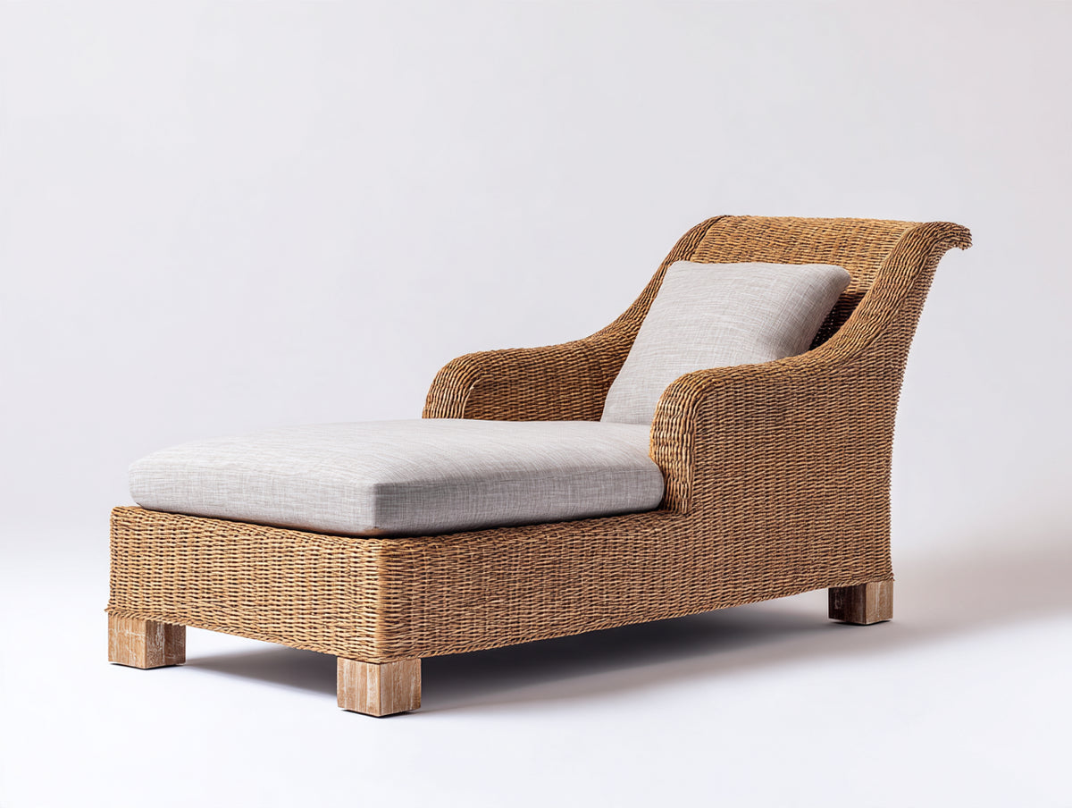 Tumbonas de ratán 188 x 82 x 92 cm - marrón natural y beige - diseño clásico con respaldo curvo y reposabrazos integrados