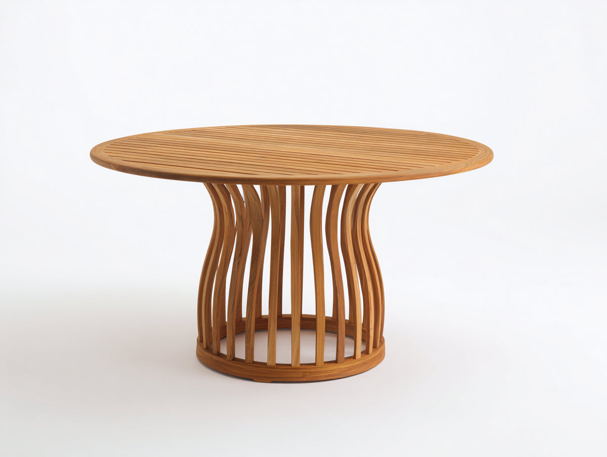 Mesas de jardín de madera maciza 130x130x75 cm - Marrón claro - Mesa redonda con base curvada