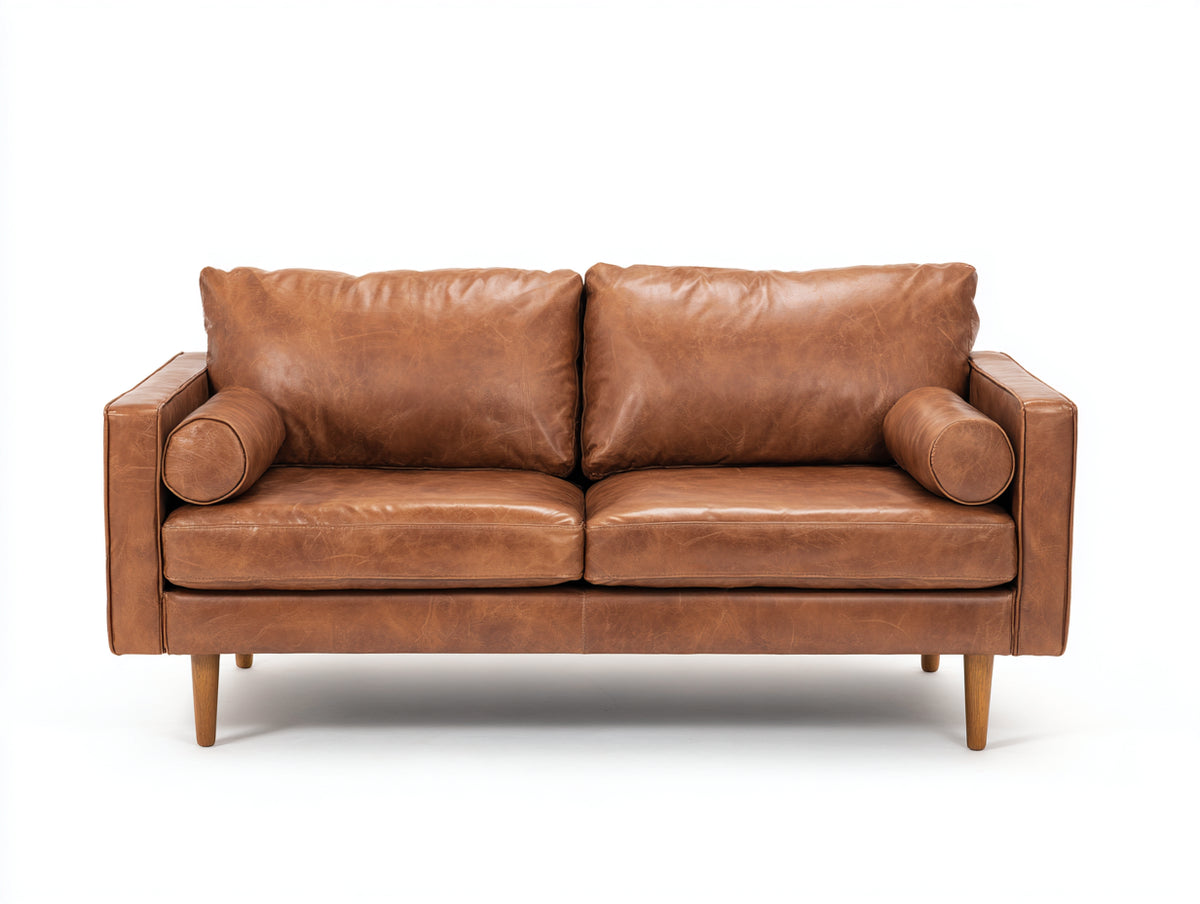Sofá 2 plazas tapizado en cuero 175 x 90 x 82 cm - Marrón coñac - diseño moderno con patas de madera