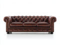 Sofás 3 plazas tapizado efecto cuero 225x95x82 cm - Marrón oscuro - Diseño Chesterfield con capitoné profundo y brazos enrollados