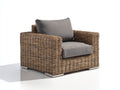 Sillones de ratán con estructura trenzada 94 x 89 x 81 cm - Ratán natural-Gris - Diseño amplio de 1 plaza con reposabrazos y asiento acolchado