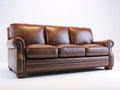 Sofás 3 plazas tapizado efecto cuero 225 x 96 x 92 cm - Marrón oscuro - Diseño clásico con brazos enrollados y detalles de tachuelas