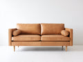 Sofás 2 plazas tapizados 180x88x84 cm - Camel-Madera natural - Diseño moderno con acabado efecto cuero y patas altas