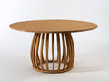 Mesas de jardín redonda de madera maciza 120x120x75 cm - Madera natural - Diseño moderno con tablero de listones y base central curva