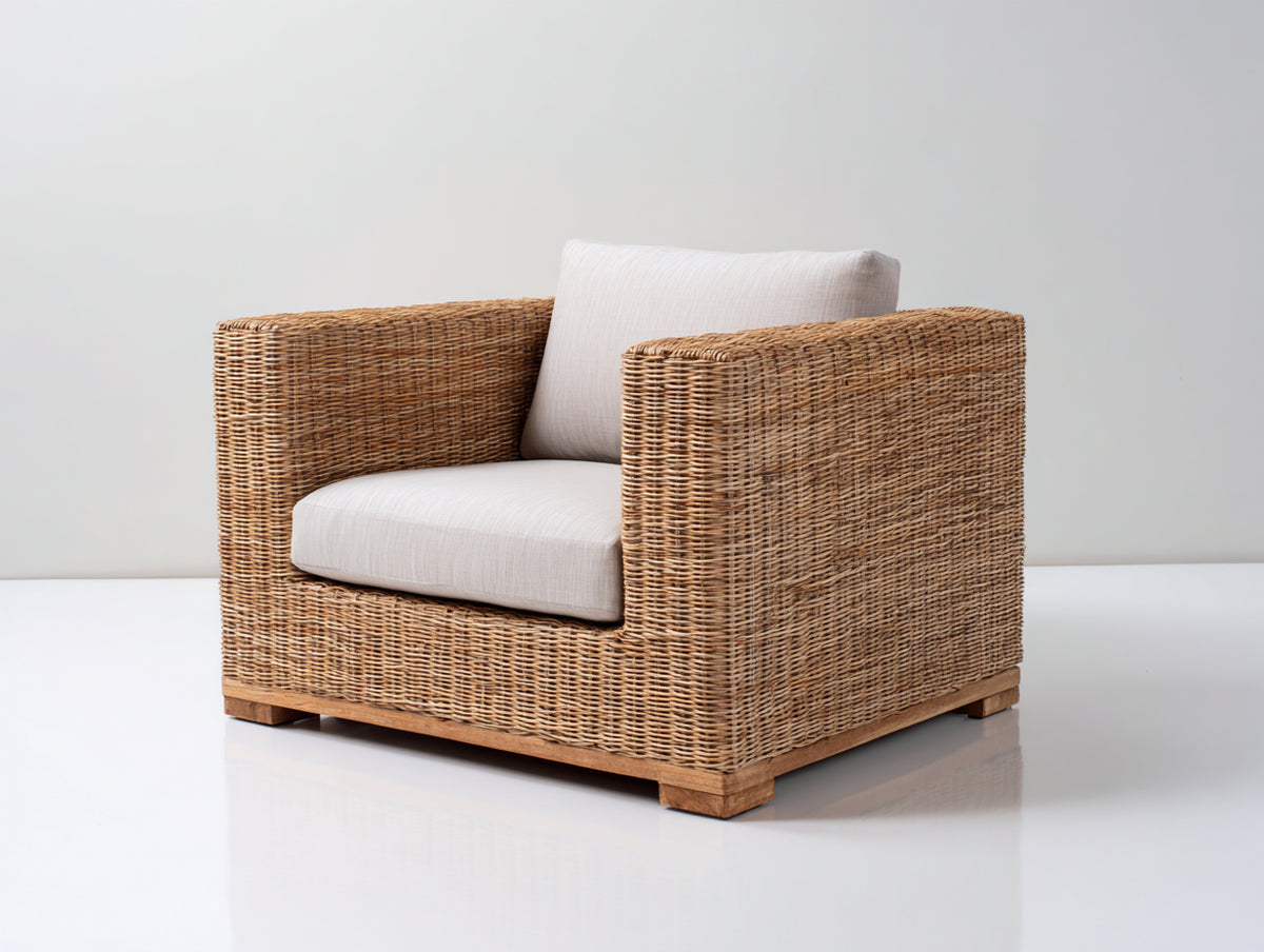 Sillones de ratán 88x84x76 cm - Ratán natural y beige - Diseño recto con asiento acolchado
