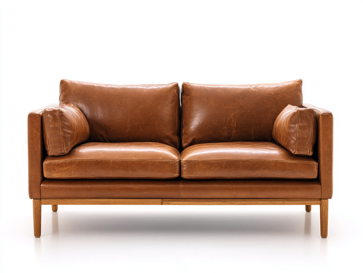 Sofás 2 plazas tapizado efecto cuero 170 x 88 x 82 cm - Marrón coñac-marrón claro - Diseño moderno con patas de madera