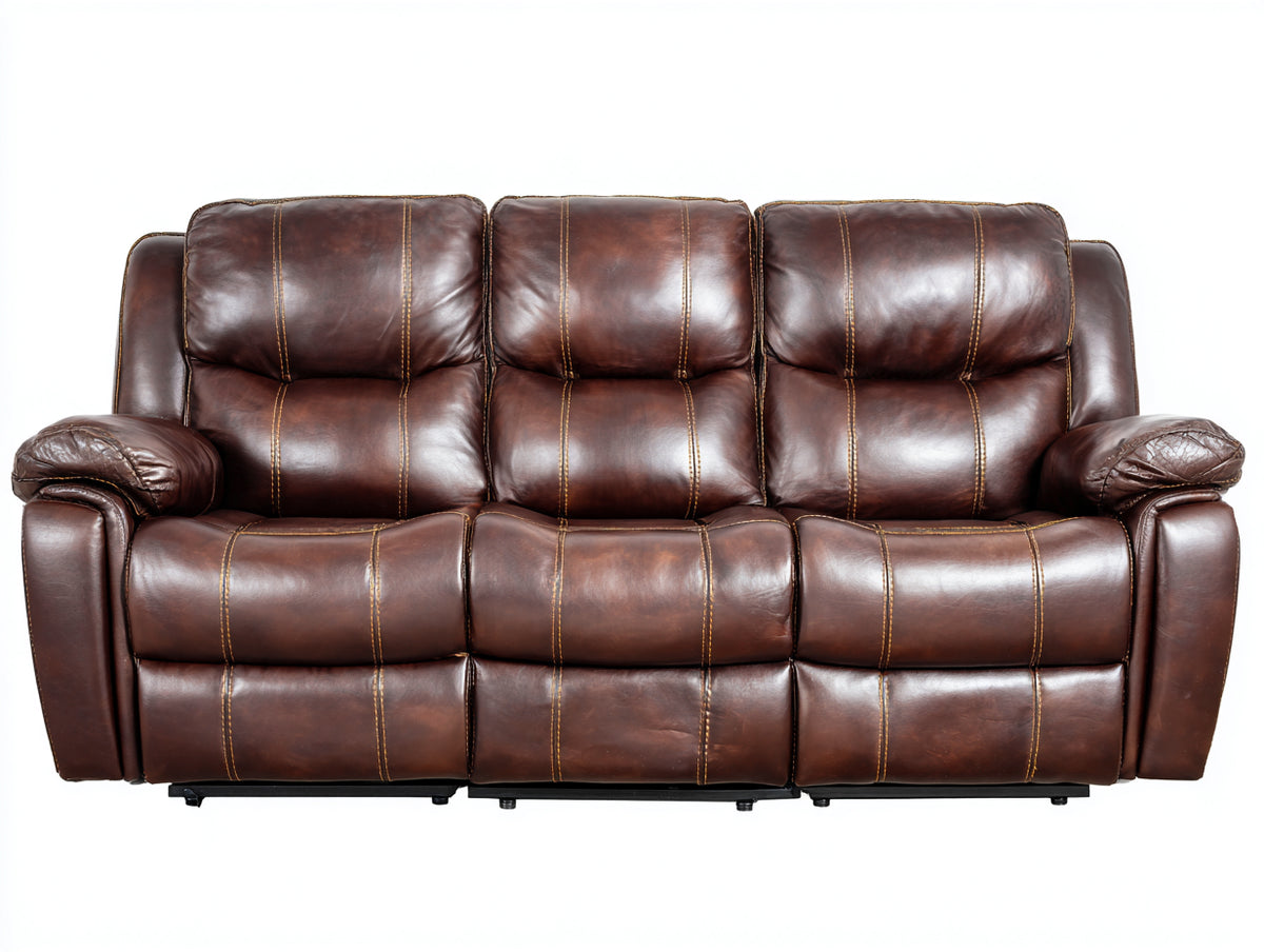 Sofás 3 plazas 225 x 98 x 102 cm - cuero sintético marrón oscuro - diseño acolchado con respaldo alto y reposabrazos anchos