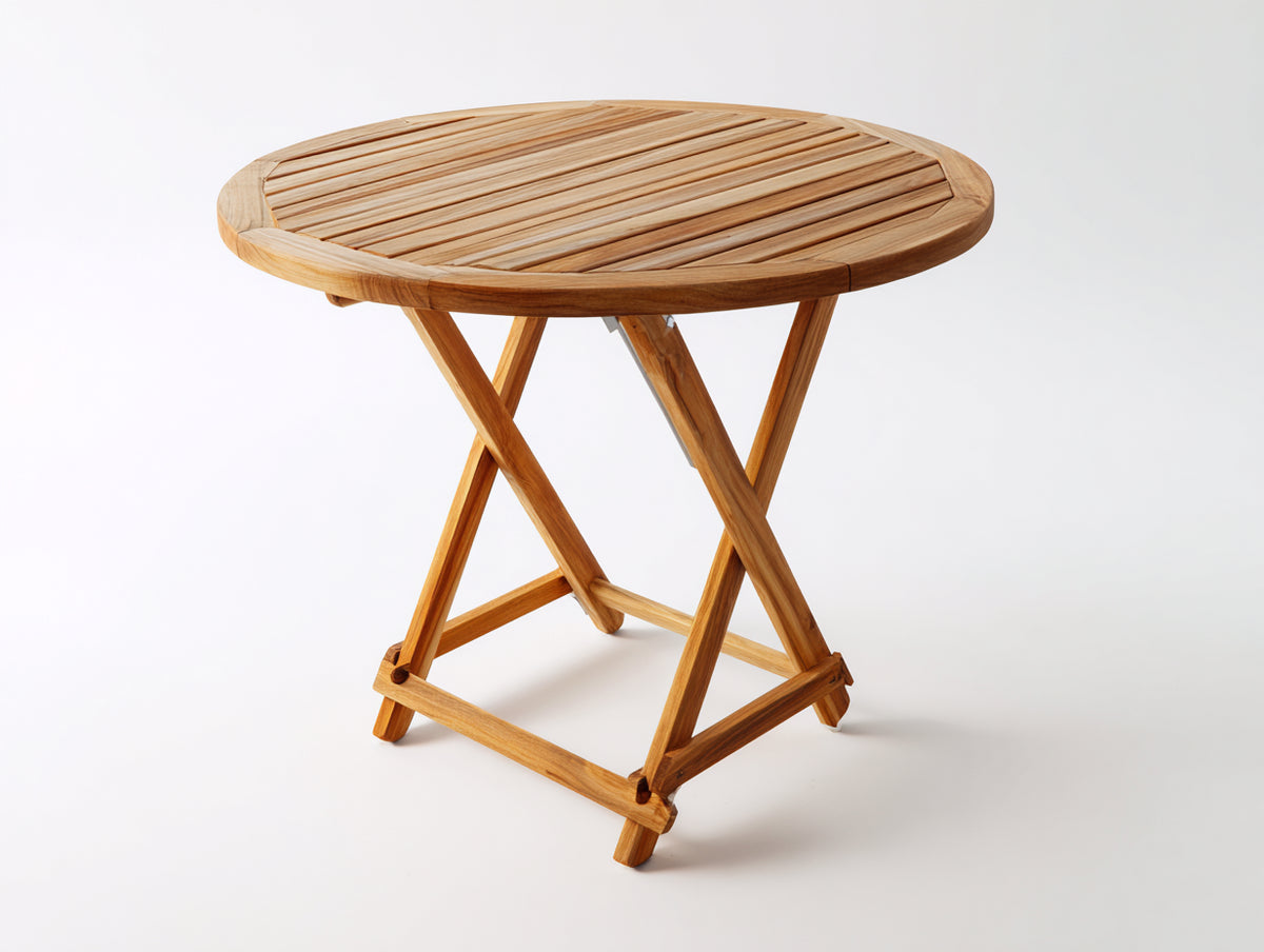 Mesas de jardín redonda de madera maciza 90x90x75 cm - Madera natural - Diseño plegable con tablero de listones
