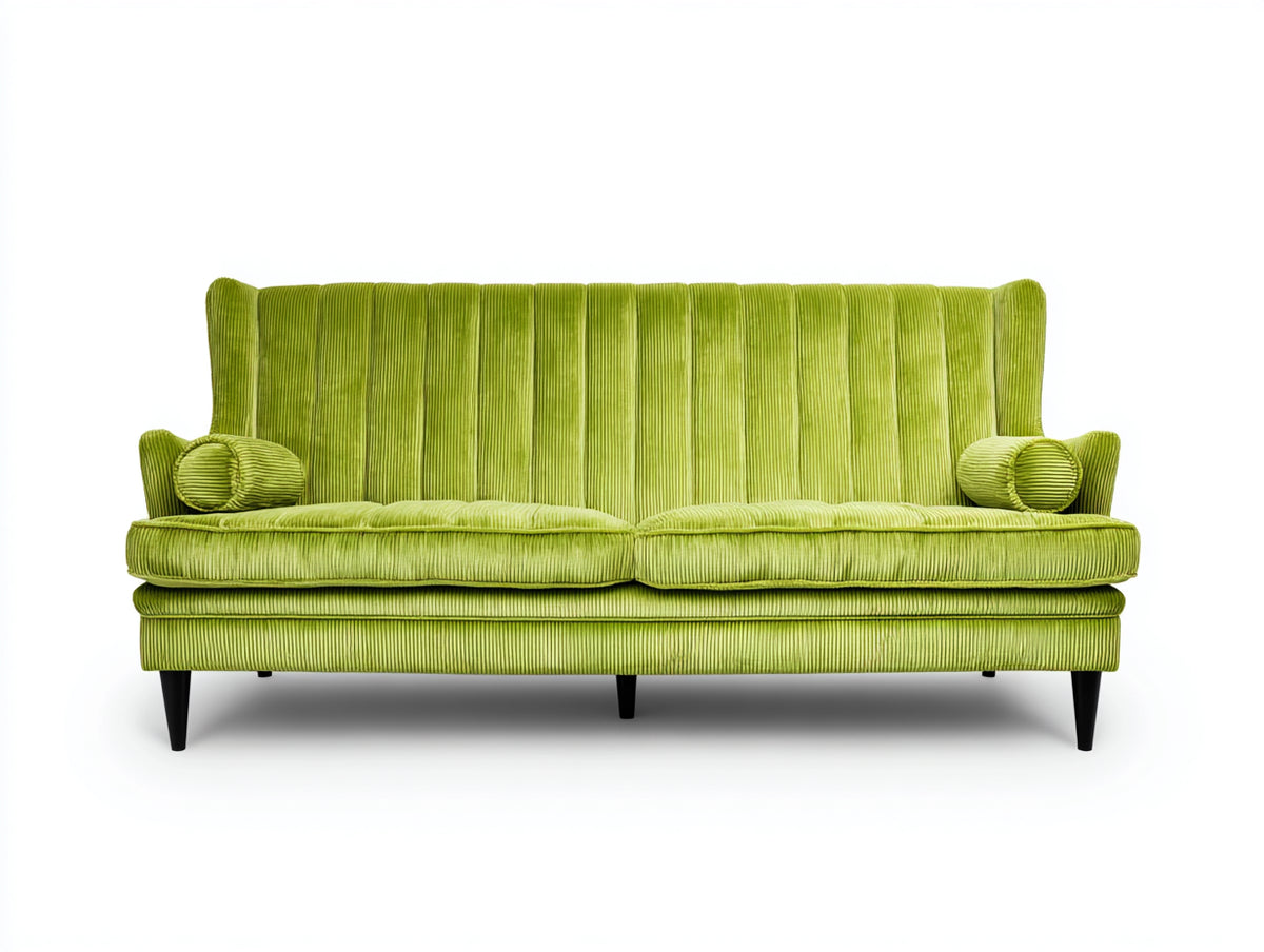 Sofás 2 plazas tapizado de pana 175 x 85 x 90 cm - Verde lima-negro - Diseño moderno con respaldo alto